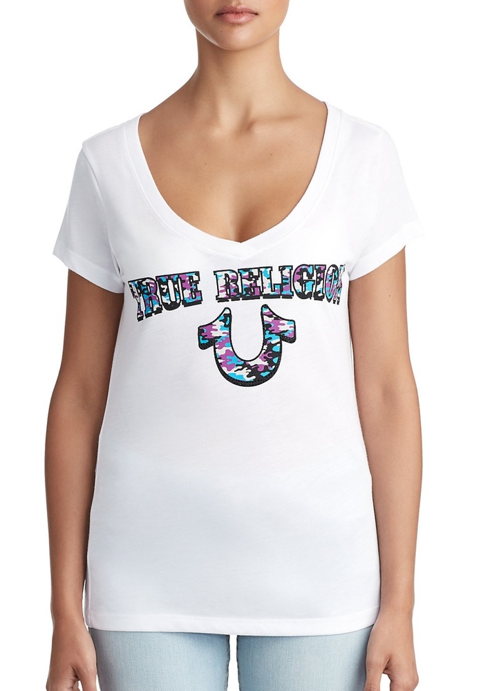 NWT TR WOMENS CRYSTAL EMBELLISHED CAMO LOGO TEE